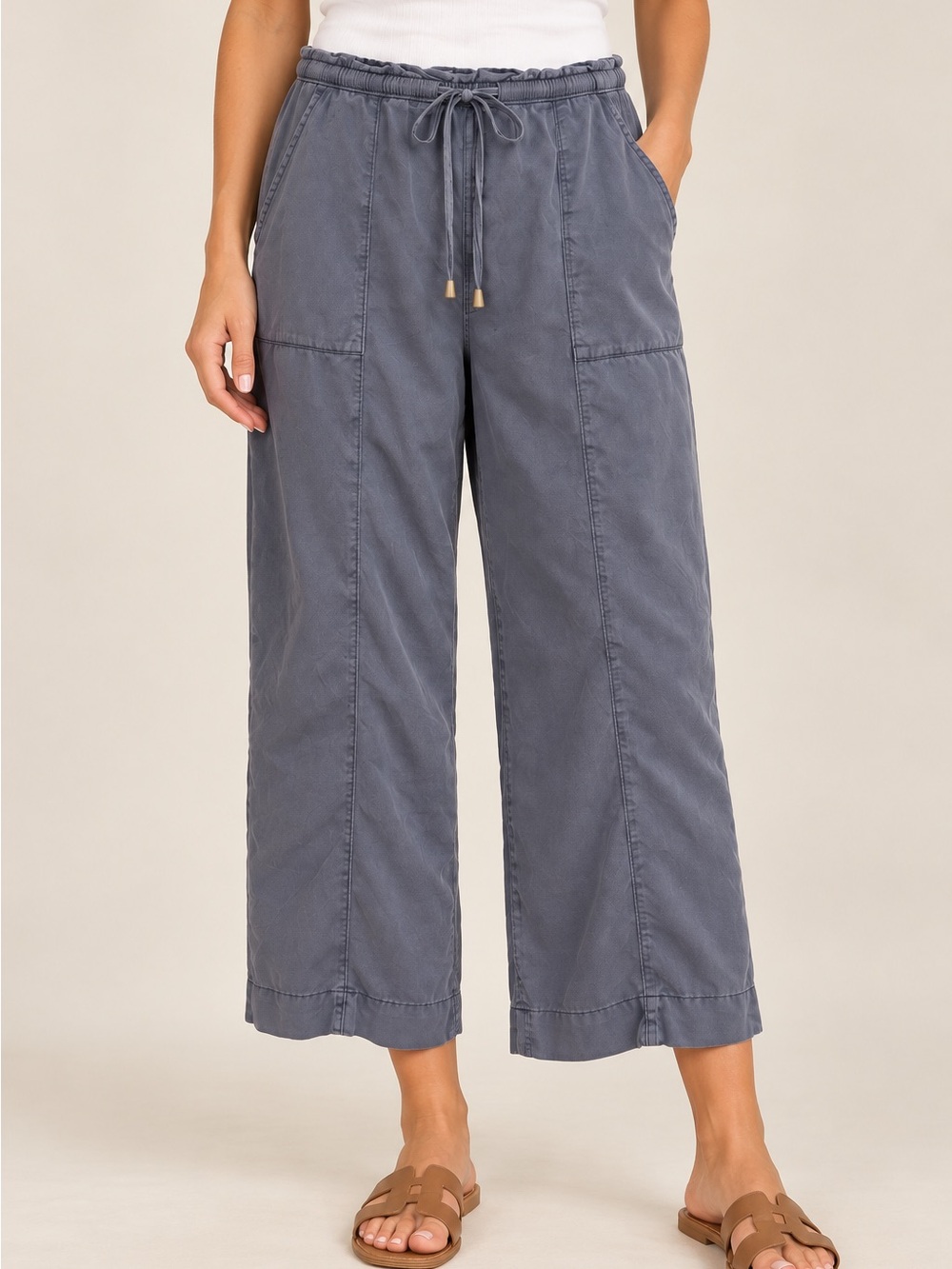 Joie Blue Lyocell Wide Leg Utility Pants Drawstring Waist Size L
